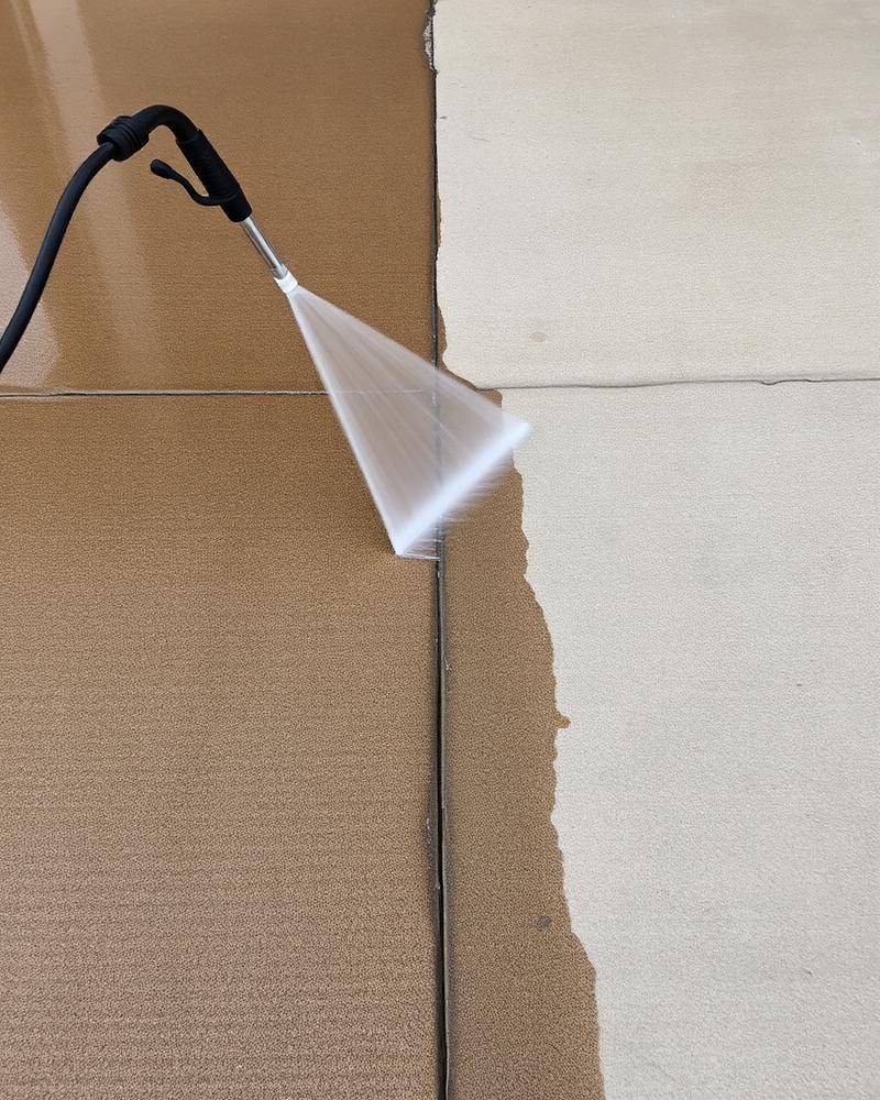 Pressure washer cleaning a stained concrete driveway